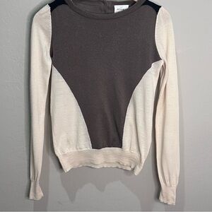 Sezane Virgin Wool Sweater Jumper Morgane Sezalory Small Tan Beige Colorblock